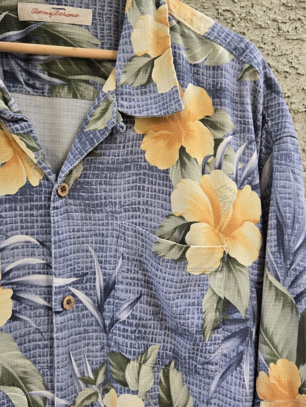 Tommy Bahama Silk Blue Shirt with Yellow Floral Print - Picture 3 of 10